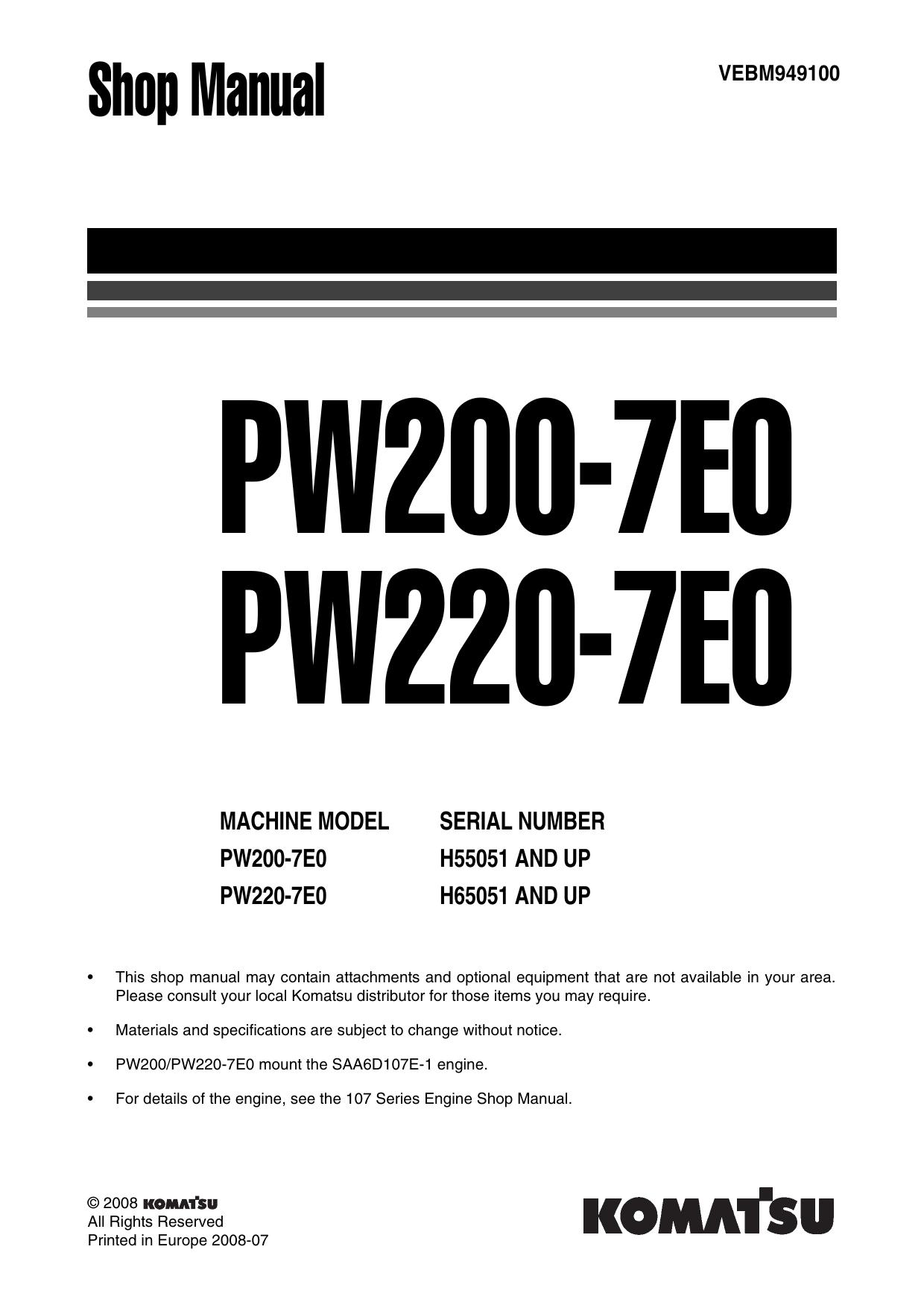 PW200-7E0 PW220-7E0 Shop Manual
